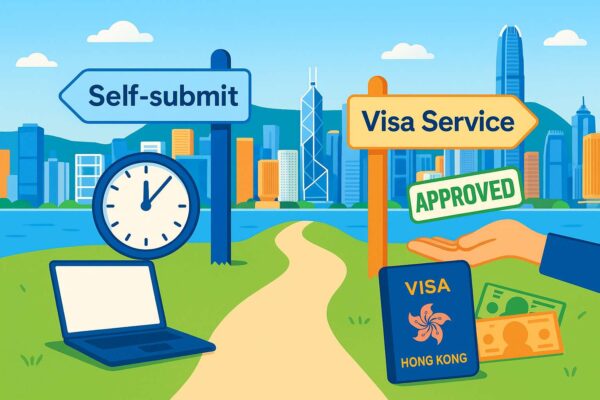 Minh họa lựa chọn giữa tự nộp hồ sơ visa Hong Kong và sử dụng dịch vụ