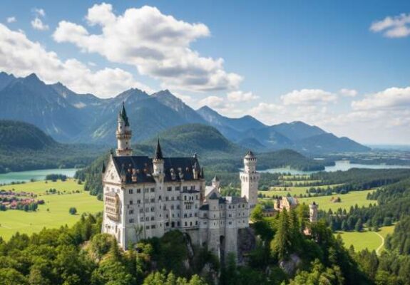 Lâu đài Neuschwanstein hùng vĩ, biểu tượng du lịch nước Đức, minh họa cho dịch vụ xin visa Đức uy tín tại Hà Nội.