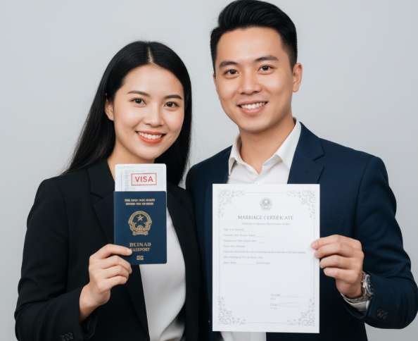 Dịch Vụ Visa Kết Hôn Đài Loan Tại Hà Nội - Hỗ Trợ Từ A Đến Z, Tỷ Lệ Đậu Cao 25 Cặp đôi Việt - Đài hạnh phúc cầm hộ chiếu có visa và giấy đăng ký kết hôn, sử dụng dịch vụ tại Hà Nội.