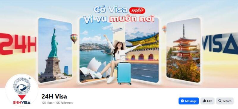 Top 10 công ty visa uy tín tại Quận 1 48 Fanpage 24H Visa với hơn 10.000 lượt theo dõi. Dịch vụ hỗ trợ xin visa Mỹ, Hàn Quốc, Nhật Bản, Úc và nhiều quốc gia khác. Cam kết tư vấn chuyên nghiệp, nhanh chóng và uy tín.