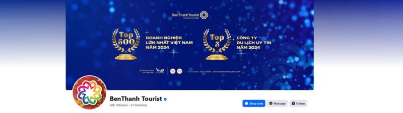 Fanpage Bến Thành Tourist - công ty du lịch uy tín hàng đầu Việt Nam, được vinh danh Top 500 doanh nghiệp lớn nhất Việt Nam 2024 và Top 3 công ty du lịch uy tín năm 2024.