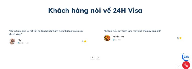 Top 10 công ty visa uy tín tại Quận 1 47 Khách hàng đánh giá 5 sao dịch vụ 24H Visa vì hỗ trợ tận tâm, tư vấn rõ ràng, liên hệ thường xuyên sau khi có visa và hướng dẫn quy trình chi tiết.
