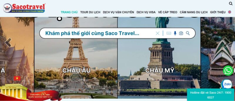 Sacotravel - Công ty du lịch và vận chuyển uy tín tại Quận Tân Bình, TP.HCM. Cung cấp tour trong nước, quốc tế, dịch vụ vận chuyển, khách sạn và visa. Địa chỉ: 54 Đặng Minh Trứ, P.10, Tân Bình. Hotline: 0913.72.72.72.