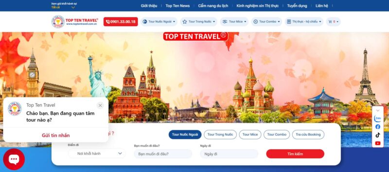 Top Ten Travel - Công ty du lịch uy tín tại Quận Tân Bình, TP.HCM. Cung cấp hơn 200 chương trình tour đa dạng, hỗ trợ xin visa nhanh với tỷ lệ đậu cao. Địa chỉ: 02-04-06 Giải Phóng, P.4, Tân Bình. Hotline: 0989.633.678.