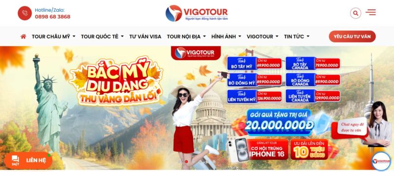 Top 7 công ty du lịch uy tín tại Quận 11 8 Vigotour - Công ty du lịch và tư vấn visa uy tín tại Quận 11, TP.HCM. Chuyên tour Mỹ, Canada, Châu Âu, Úc, Hàn, Nhật. Tư vấn visa các nước với thủ tục đơn giản, hỗ trợ hồ sơ khó, tỷ lệ đậu cao. Địa chỉ 25E Hàn Hải Nguyên, Quận 11. Hotline 0898 68 3868.