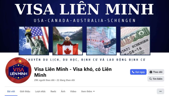 Fanpage Facebook chính thức của Công ty Visa Liên Minh với hơn 29.000 người theo dõi