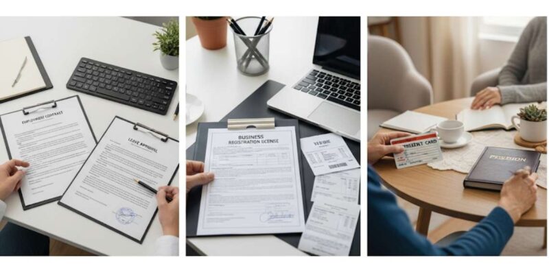 So sánh hồ sơ chứng minh công việc cho ba đối tượng khác nhau: nhân viên, chủ doanh nghiệp, và người nghỉ hưu.