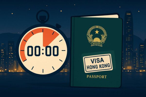 Đồng hồ đếm ngược và hộ chiếu xin visa Hong Kong nhanh