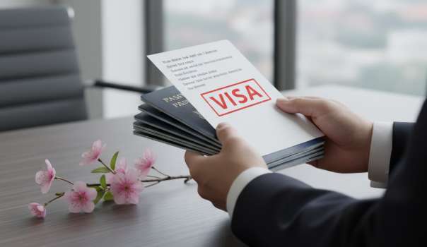 Chuyên viên Done Yes tại TP.HCM đang cầm xấp hộ chiếu, tượng trưng cho dịch vụ làm visa đoàn Nhật Bản chuyên nghiệp.
