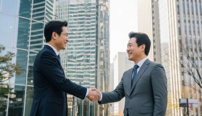 Visa Hàn Quốc 5 năm, 10 năm 2025 – Điều kiện & lợi ích khi sở hữu visa dài hạn 4 doanh nhan bat tay o seoul