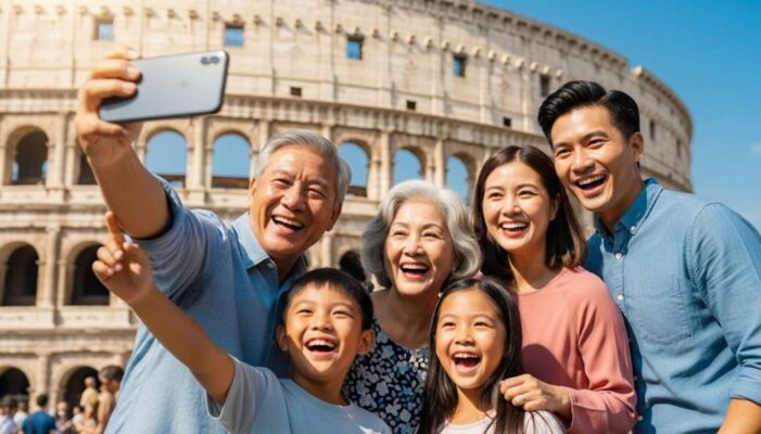 Mẹo Xin Visa Du Lịch Ý Cho Nhóm Đông Người & Gia Đình 2025 3 gia dinh viet nam hanh phuc ben dau truong la ma khi xin visa y nhom