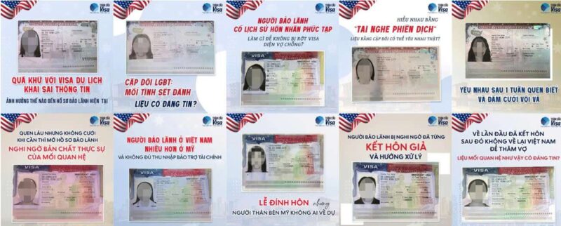 Toàn Cầu Visa Có Uy Tín Không? Tổng Hợp Đánh Giá Từ Khách Hàng 2025 16 Tổng hợp 10 ảnh thẻ visa Toàn Cầu Visa được dán trong hộ chiếu của khách hàng với thông tin cá nhân đã được che, minh họa các trường hợp thành công.