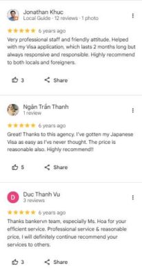 danh gia 5 sao cua khach hang ve dich vu visa bankervn