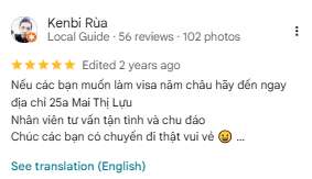 danh gia 5 sao cua khach hang ve visa nam chau
