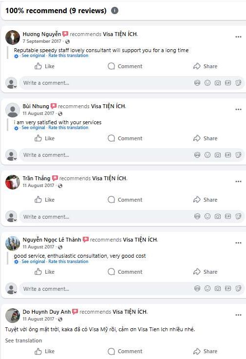Visa Tiện Ích Có Uy Tín Không? Tổng Hợp Đánh Giá Từ Khách Hàng 2026 10 Ảnh chụp mục đánh giá trên fanpage Visa Tiện Ích, hiển thị 100% khách hàng (dựa trên 9 lượt) khuyến nghị dịch vụ.