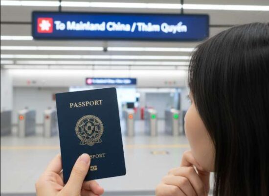 Visa Hong Kong và Visa Trung Quốc: Sự Khác Biệt Mà Bạn Cần Biết 4 Du khách tại cửa khẩu từ Hong Kong sang Trung Quốc, minh họa cho việc cần có visa Trung Quốc riêng.