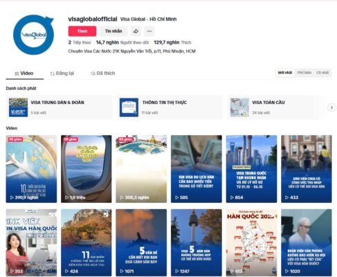 Giao diện kênh TikTok của Visa Global (@visaglobalofficial) với hơn 16 nghìn người theo dõi và nhiều video đạt triệu view.