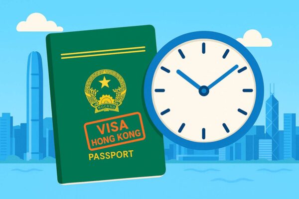 Đồng hồ và hộ chiếu minh họa thời gian xét duyệt visa Hong Kong