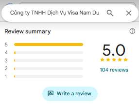 Visa Nam Du Có Uy Tín Không? Tổng Hợp Đánh Giá Từ Khách Hàng 2026 11 Khách hàng đánh giá 5 sao tuyệt đối cho dịch vụ Visa Nam Du trên Google Maps