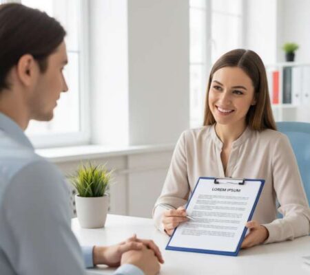 Chuyên viên tư vấn dịch vụ visa Đài Loan tại TP.HCM đang giải thích hồ sơ cho khách hàng một cách chuyên nghiệp.