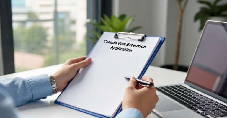 Chuyên viên tư vấn tại TPHCM đang xem xét cẩn thận bộ hồ sơ gia hạn visa Canada của khách hàng.