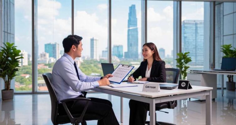 Chuyên viên tư vấn visa Hàn Quốc tại TPHCM đang hỗ trợ khách hàng, tạo cảm giác chuyên nghiệp.