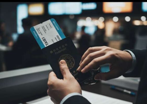 Dịch Vụ Visa Đài Loan Khẩn Cấp Tại Hà Nội: Giải Pháp Rút Ngắn Thời Gian Chờ Visa 2026 4 Người đang xem đồng hồ với vé máy bay đi Đài Loan và hộ chiếu trên tay, thể hiện sự gấp rút.