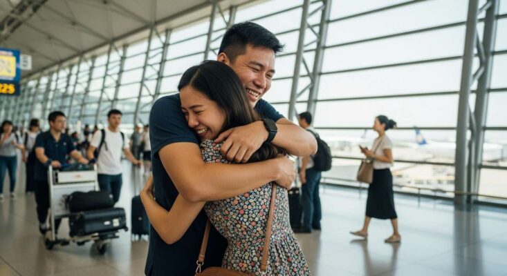 Cặp đôi Việt-Đài hạnh phúc đoàn tụ tại sân bay Đài Loan nhờ dịch vụ visa kết hôn TPHCM.