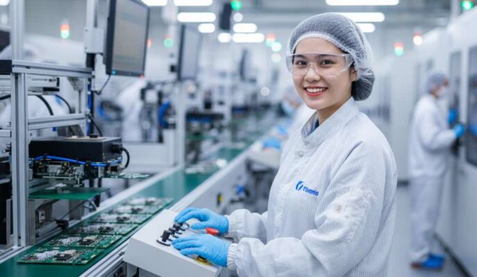 Dịch Vụ Visa Lao Động Đài Loan Hà Nội 2026 - Trọn Gói Hồ Sơ, Tư Vấn Miễn Phí 5 Lao động Việt Nam làm việc tại nhà máy hiện đại ở Đài Loan nhờ dịch vụ visa tại Hà Nội.