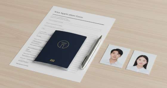 Một bộ hồ sơ xin gia hạn visa Trung Quốc được sắp xếp gọn gàng, bao gồm hộ chiếu, ảnh thẻ và tờ khai, thể hiện sự chuẩn bị kỹ lưỡng.
