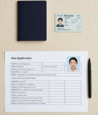 Các giấy tờ nhân thân cần thiết để xin visa du lịch Hàn Quốc, bao gồm hộ chiếu, căn cước công dân và đơn xin visa.