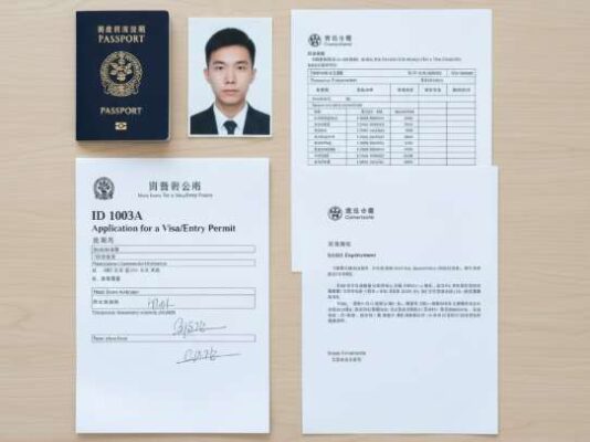 Một bộ hồ sơ xin visa du lịch Hong Kong được sắp xếp gọn gàng, đầy đủ các giấy tờ cần thiết theo yêu cầu.