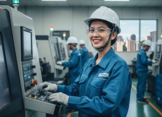 Người lao động Việt Nam đang làm việc trong nhà máy hiện đại tại Đài Loan.