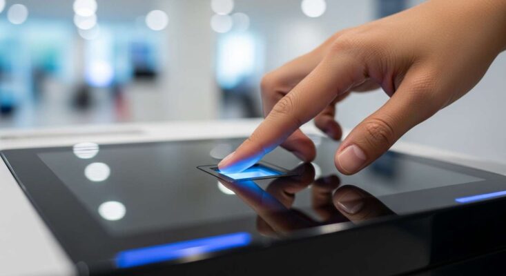 Người nộp đơn đang lấy dấu vân tay (sinh trắc học) tại trung tâm VFS Global TPHCM.