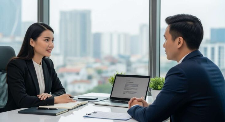 Dịch Vụ Visa Lao Động Đài Loan Hà Nội 2026 - Trọn Gói Hồ Sơ, Tư Vấn Miễn Phí 7 Chuyên viên tại Hà Nội đang luyện phỏng vấn 1-1 cho khách hàng xin visa lao động Đài Loan.