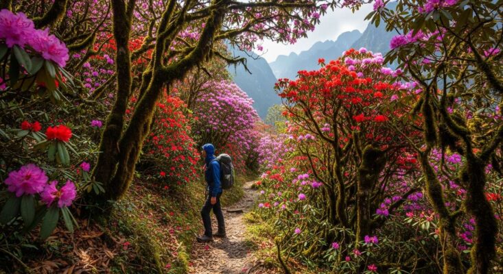 Hoa đỗ quyên màu hồng và đỏ nở rộ trên cung đường trekking Vườn Quốc gia Hoàng Liên, Fansipan.