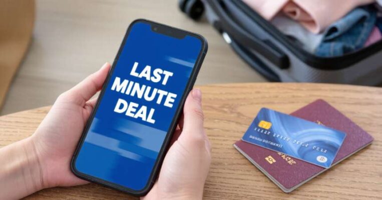 Tour Giờ Chót & Tour Giá Rẻ: Bí Quyết Săn Deal Du Lịch Tiết Kiệm Nhất 2026 5 Một người sẵn sàng đặt tour giờ chót với hộ chiếu, thẻ tín dụng và vali đã đóng gói.