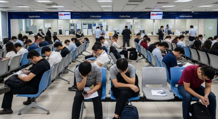 Dịch Vụ Visa Du Lịch Đài Loan Tự Túc Tại TP.HCM – Trọn Gói, Nhanh Chóng, Tỷ Lệ Đậu Cao 98% 5 Người dân mệt mỏi xếp hàng chờ đợi nộp hồ sơ xin visa Đài Loan tại TPHCM.