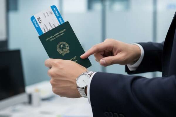 Dịch Vụ Visa Khẩn Đài Loan Uy Tín 3 Ngày Có Kết Quả Tại TP.HCM 2026 3 Người đang lo lắng xem đồng hồ, cầm hộ chiếu và vé máy bay đi Đài Loan.