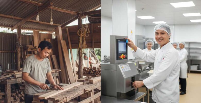 Hình ảnh người lao động Việt Nam làm việc tại Mỹ qua visa EB-3, thể hiện sự thay đổi cuộc sống.