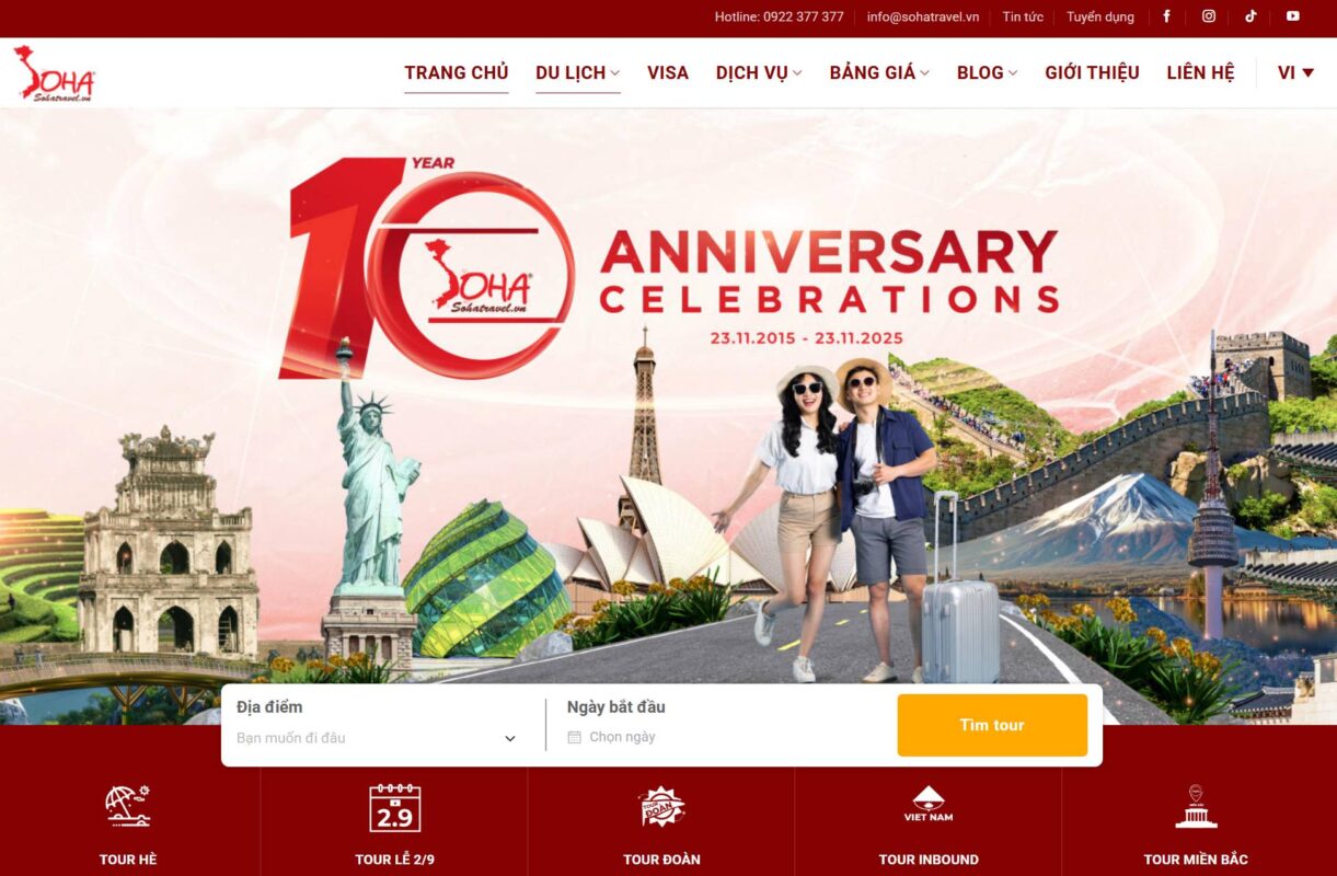 Top 10 công ty chuyên Visa Đài Loan uy tín Tại TPHCM 41 Giao diện website Soha Travel kỷ niệm 10 năm thành lập - Một trong những công ty chuyên visa Đài Loan uy tín tại TPHCM.