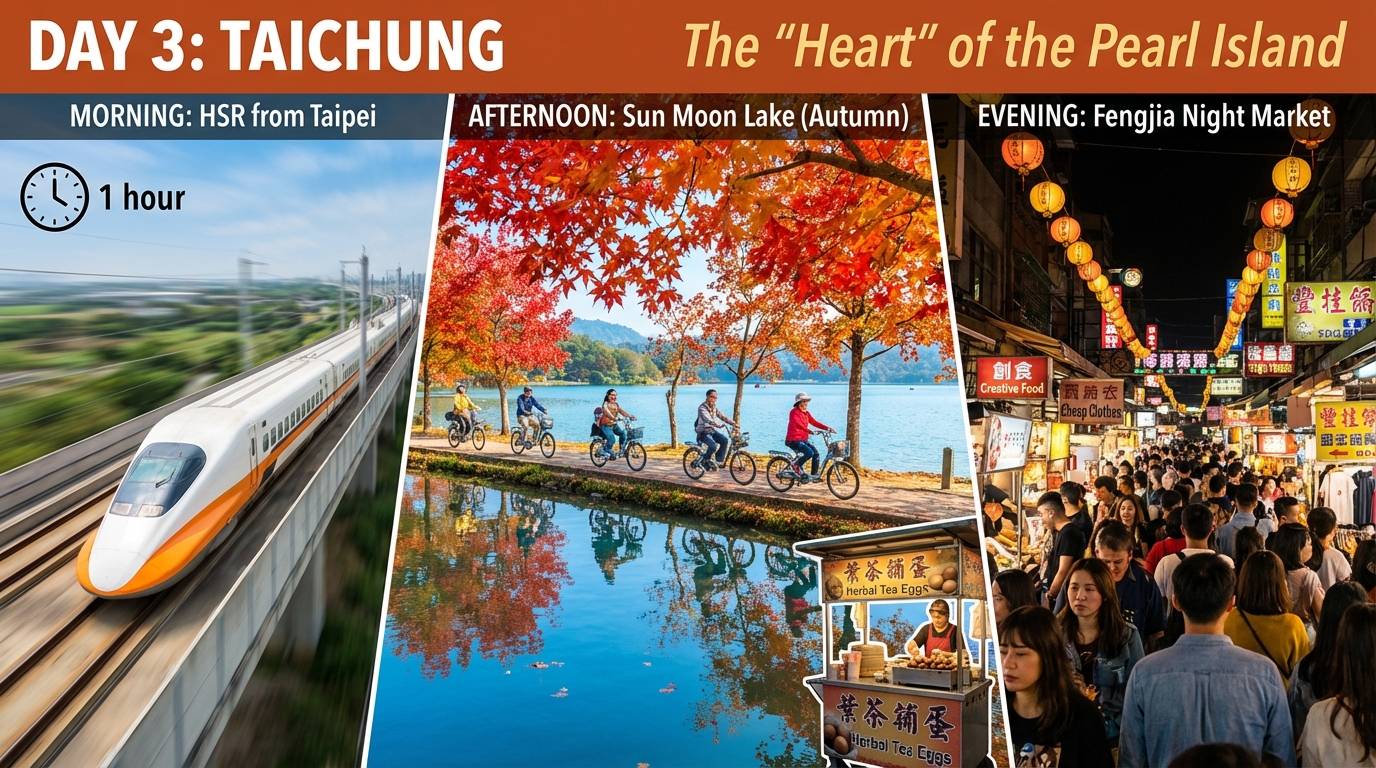 Cẩm nang du lịch Đài Loan tự túc 2026 13 Lịch trình du lịch Đài Trung 1 ngày thăm Hồ Nhật Nguyệt và chợ đêm Phùng Giáp.