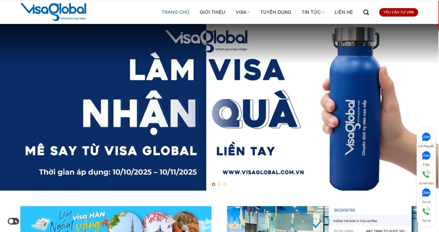 Top 10 công ty chuyên Visa Đài Loan uy tín Tại TPHCM 31 Giao diện website Visa Global với chương trình ưu đãi làm visa nhận quà
