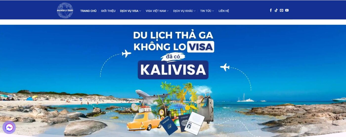 Top 10 công ty chuyên Visa Đài Loan uy tín Tại TPHCM 33 Giao diện trang chủ website KaliVisa với slogan Du lịch thả ga không lo visa - Đơn vị tư vấn thị thực uy tín tại TPHCM.