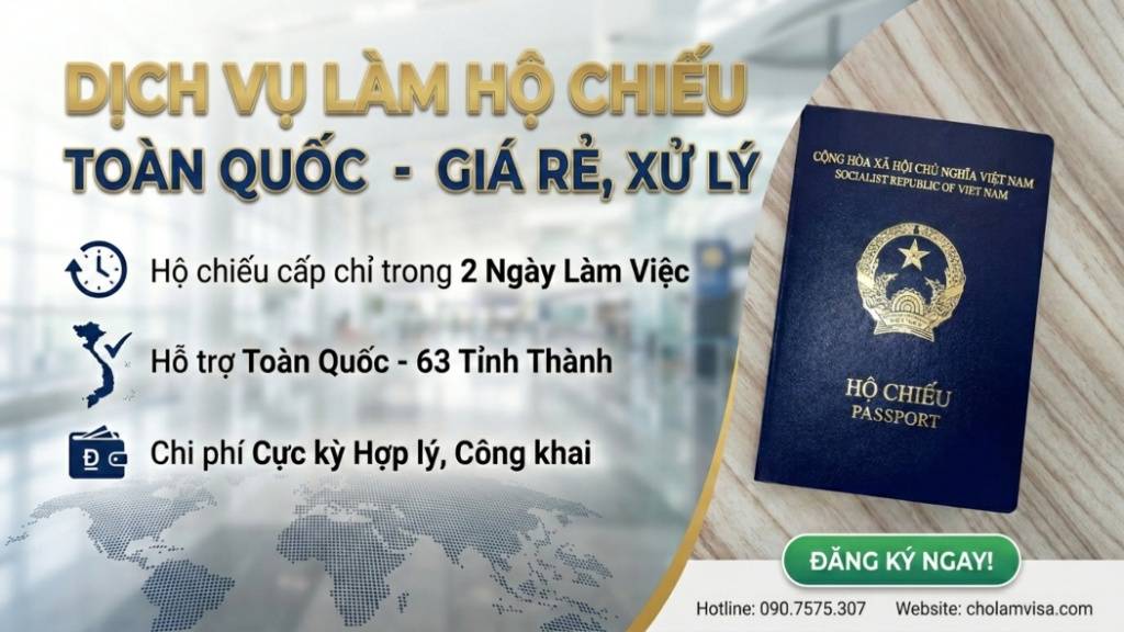Dịch vụ làm hộ chiếu nhanh toàn quốc lấy ngay trong 2 ngày làm việc.